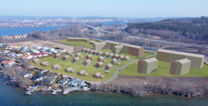 3D-bild som visar den tänkta utvecklingen av bostäder på Tegelbruksgärdet.