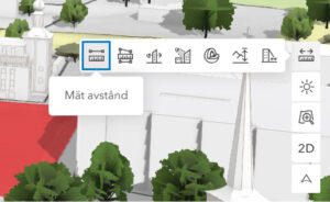 Bild som visar menyn för analys av innehållet i kartmodellen för Motala i 3D.