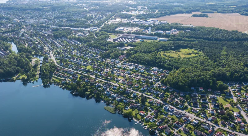Flygbild över området Västra Lund och Borenshult.