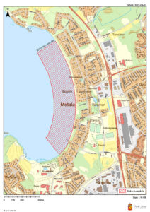 Karta med markering som visar var motordriven sjötrafik är förbjuden i Varamobaden.