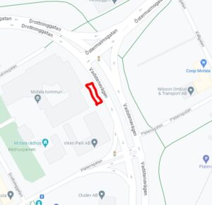 Kartbild med markering för parkeringen Kapellgatan.