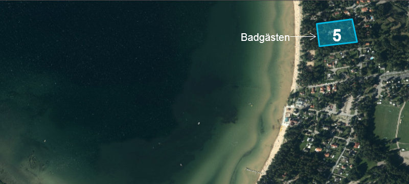 Flygbild som visar område 5 - Badgästen.