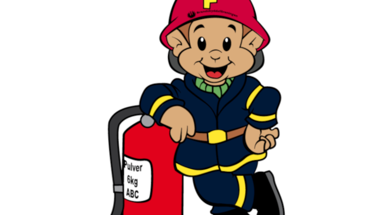 Illustration på räddningstjänstens maskot flammy