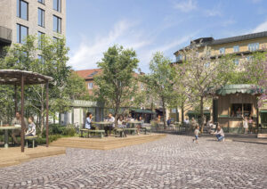 Skissbild som visar hur ombyggnationen av Stora torget kan komma att bli.