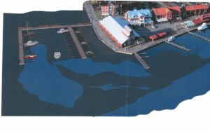 Bilden visar en skiss över de flytbryggor som planeras bli utbyggnaden av gästhamnen i Motalaviken.