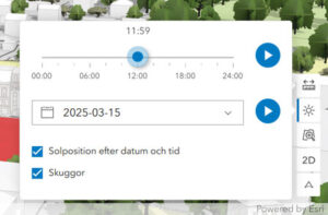 Bild som visar menyn för analys av innehållet i kartmodellen för Motala i 3D.