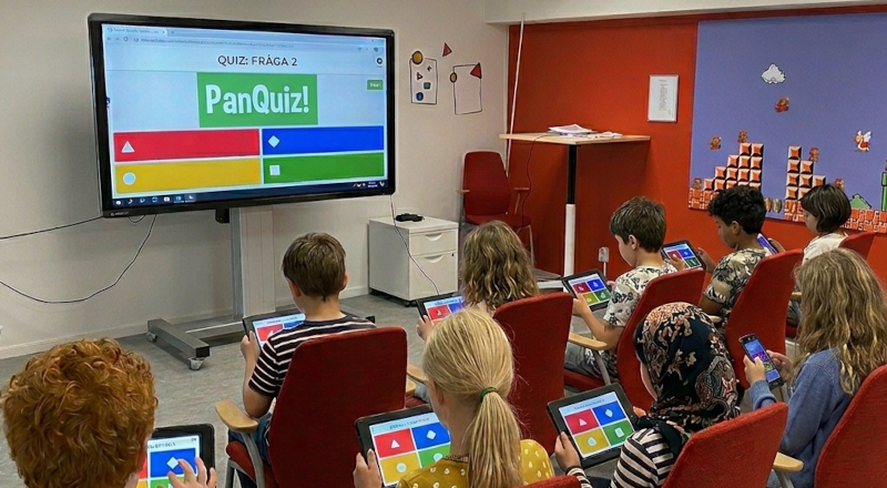 Ai-genererad bild av barn som sitter och spelar Pan-quiz