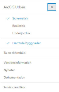 Bild som visar menyn i kartmodellen för Motala i 3D utfälld.