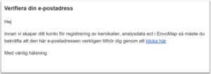 Skärmklipp på e-postutskick för att verifiera e-postadress.