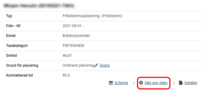Skärmklipp visar sammanställning av placeringen i fritidshem.